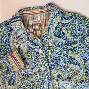 Coldwater Creek Blue Floral Spring Flip Cuff Easter Cotton Jacket Womens Size 2X